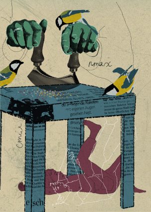 Illustration Buchseite Eine Jacke die sich nach dem Winter sehnt – Merle Tebbe