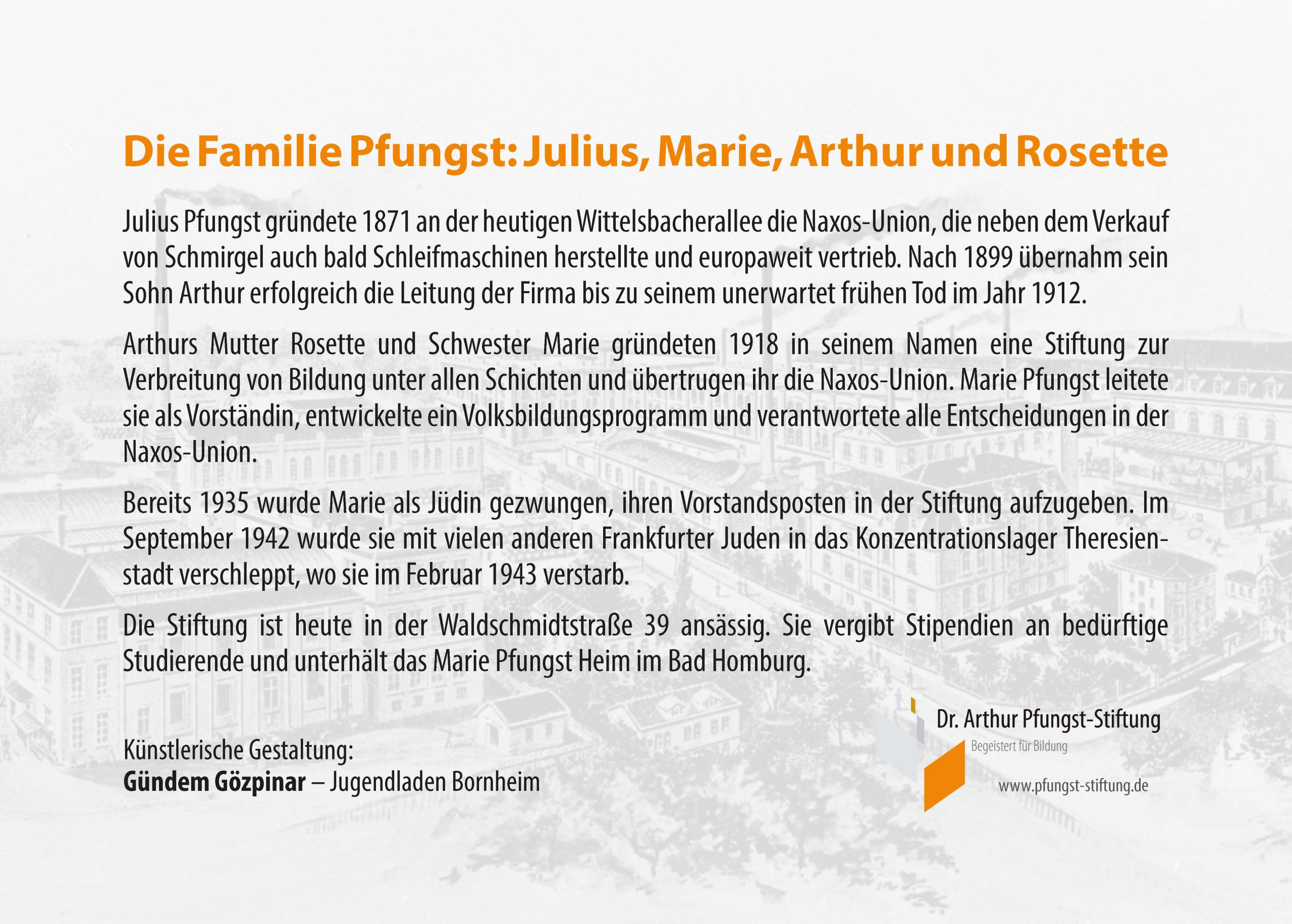 Infotafel Familie Pfungst Naxos-Union Wittelsbacherallee Frankfurt