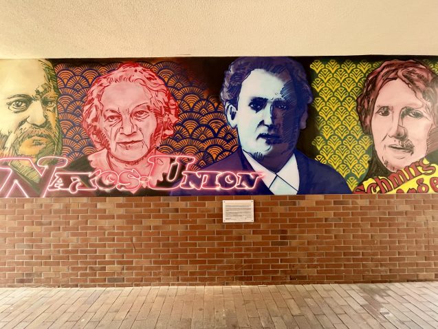 Wandbild Graffiti Familie Pfungst Naxos-Gelände Wittelsbacherallee Frankfurt